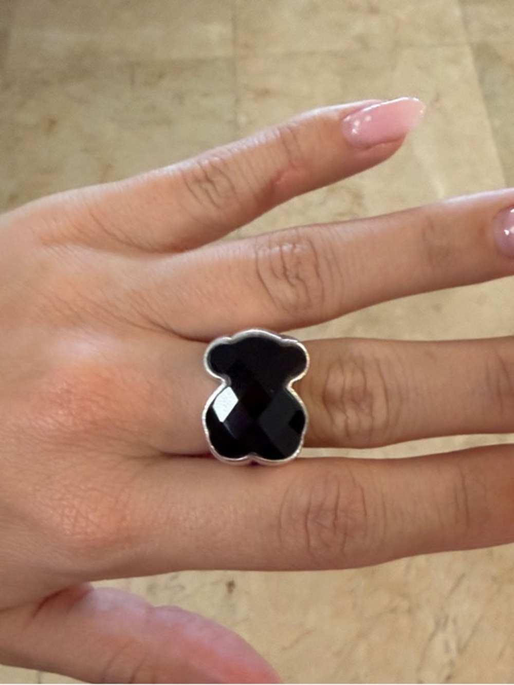 Tous Black Faceted Bear Ring for Women (925)